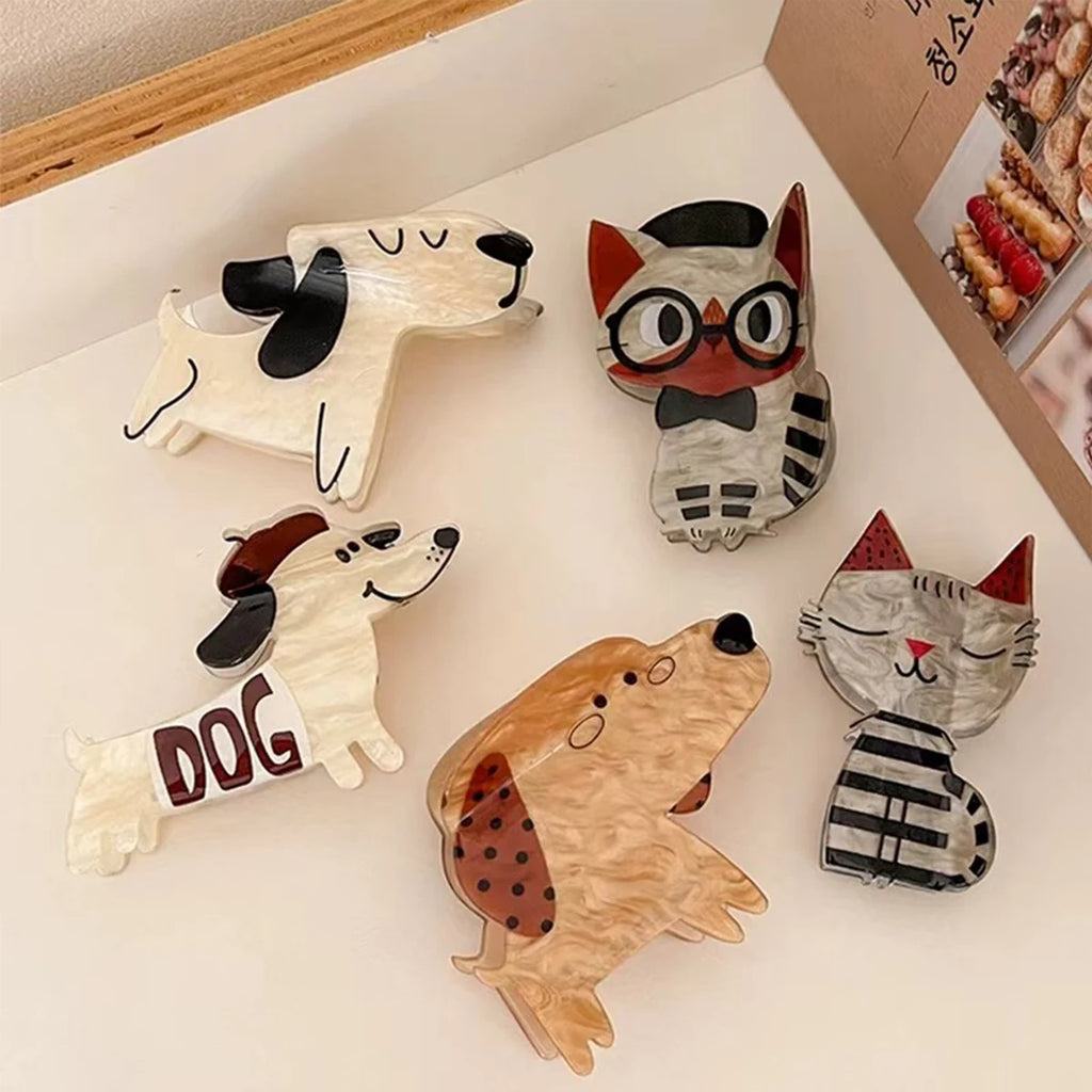 1pc Cute cartoon Puppy Kitten Acetate Hairpin Lady Back of Head Hairpin Grab Shark Clip Headdress