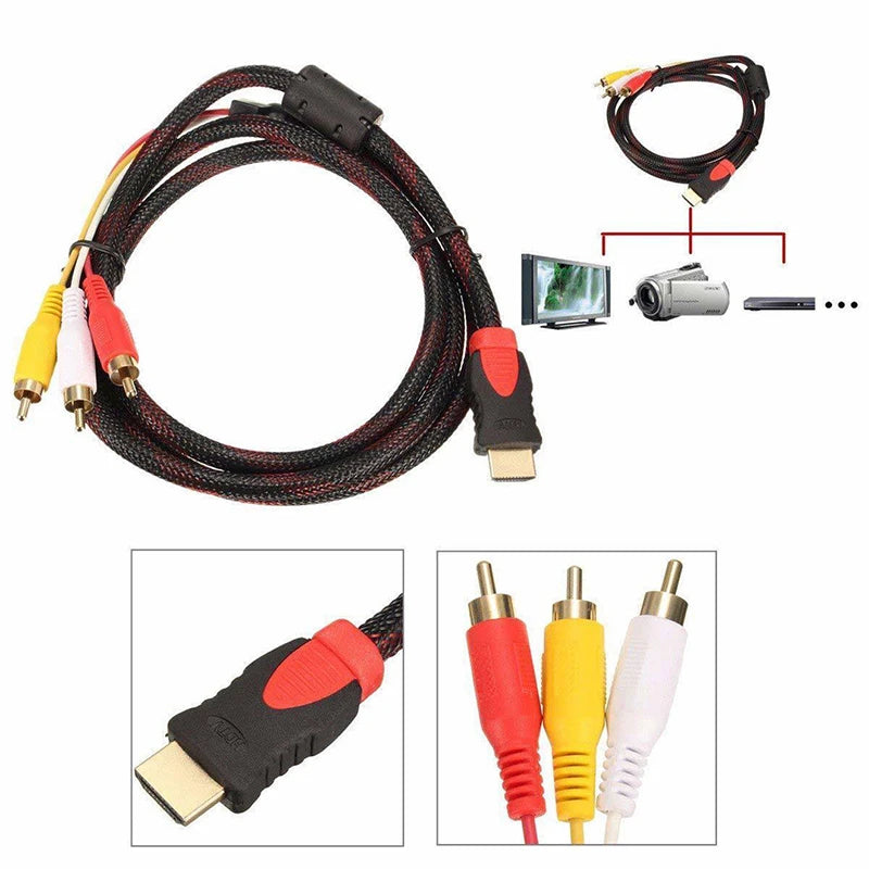 HDMI to AV 3RCA Cable 1.5M – Male to 3 RCA Adapter for TV/HDTV/DVD/PC, Stereo Audio Video Converter