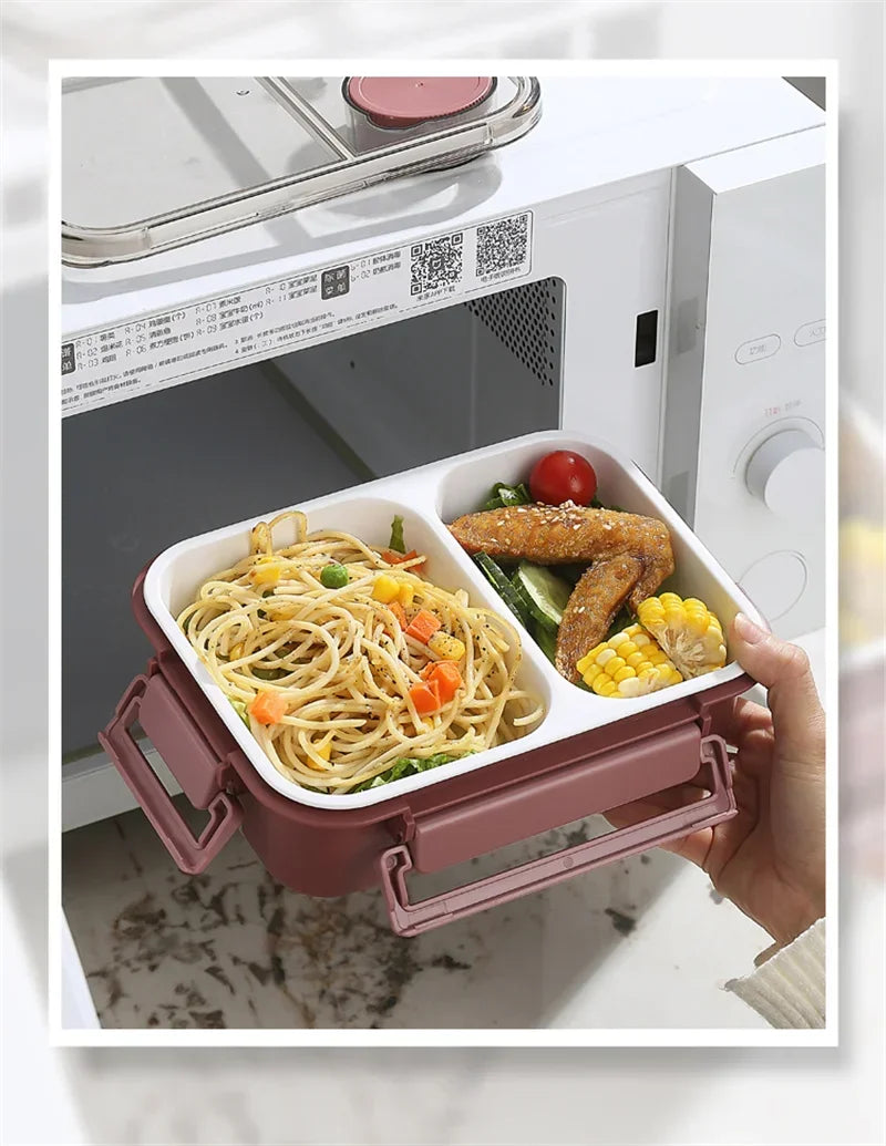 850ML Lunch Box with Tableware Sauce Box Portable Plastic Compartment Bento Box for Kids Food Storage Container Microwavable