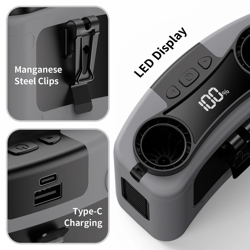 Socool 20000mAh Portable Waist Fan Dual Air Outlet 10 Gear Speeds Outdoor Personal Hanging Neck & Belt Clip Fan with Power Bank