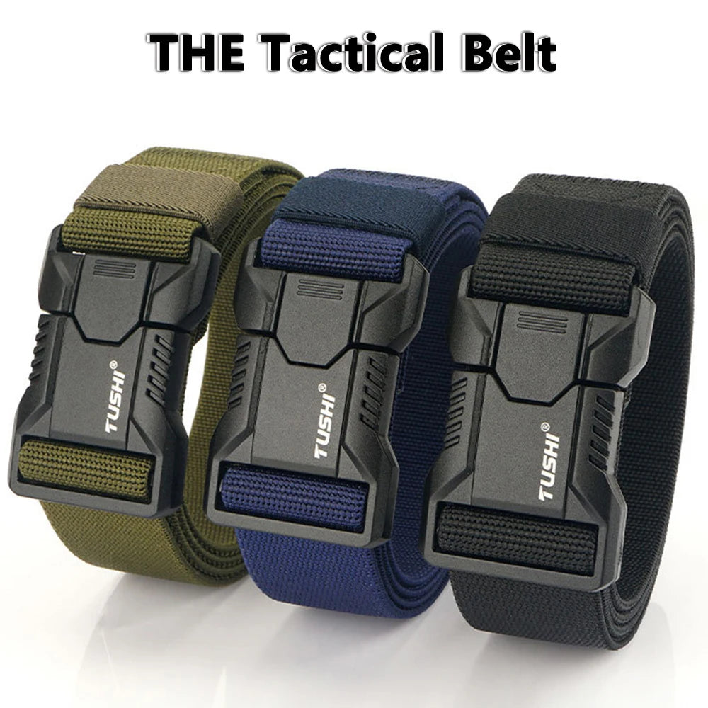 TUSHI Aluminum Alloy Quick Release Pluggable Buckle Elastic Belts For Men Durable Tactical Belt Cowboy Outdoor Army Belt Hunting
