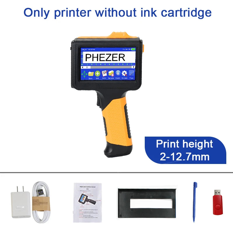 For Hp Phezer 12.7mm Portable P19 Handheld Inkjet Printer Three Colors Printer QR Bar Batch Code Date Number Logo Expiry Date