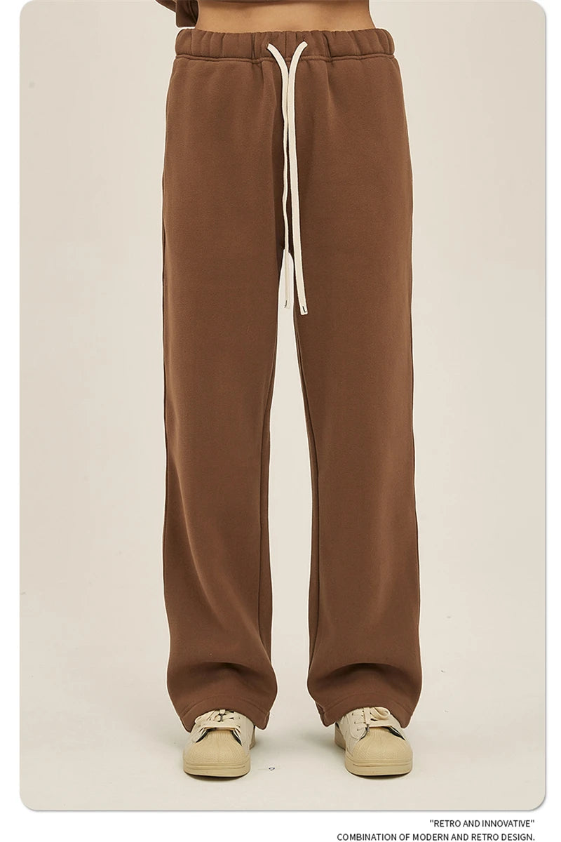 ZODF 2025 Men Casual Winter 350sm Fleece Pants Unisex Loose Soft Comfortable Sport Solid Straight Trousers HY0643
