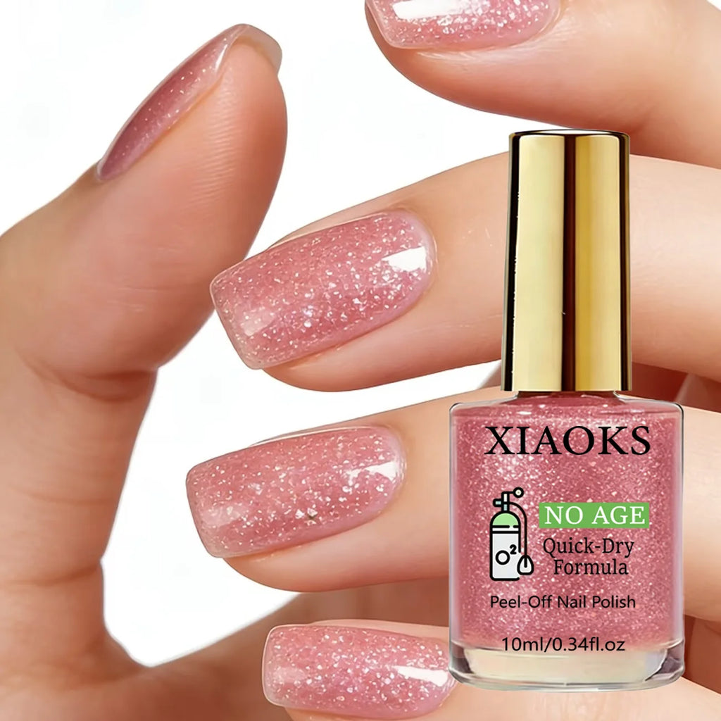 Rose Pink Glitter Nail Polish - Natural, Quick-Drying, No-Bake Formula, Long-Lasting Shine for Nails, Protects Thin and Soft Nails, Strengthens Nails, Enhances Beauty, Suitable for Holiday Gifts, Quick-Drying Nail Polish, Fas