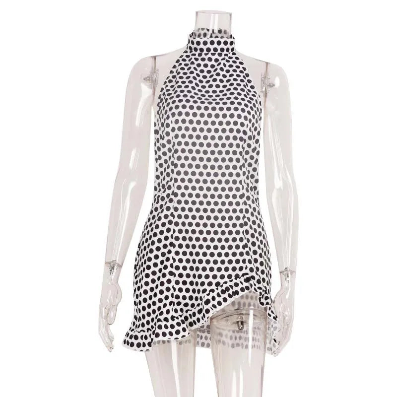 2026 New Arrival Halter Neck Polka Dot Dress High Waist Backless Casual Mini Skirt Summer Women Dresses