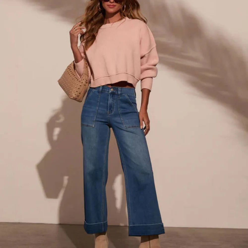 Spring 2026 Women's High Elasticity Loose Wide Leg Jeans Casual Fashion Long Trousers New Arrival