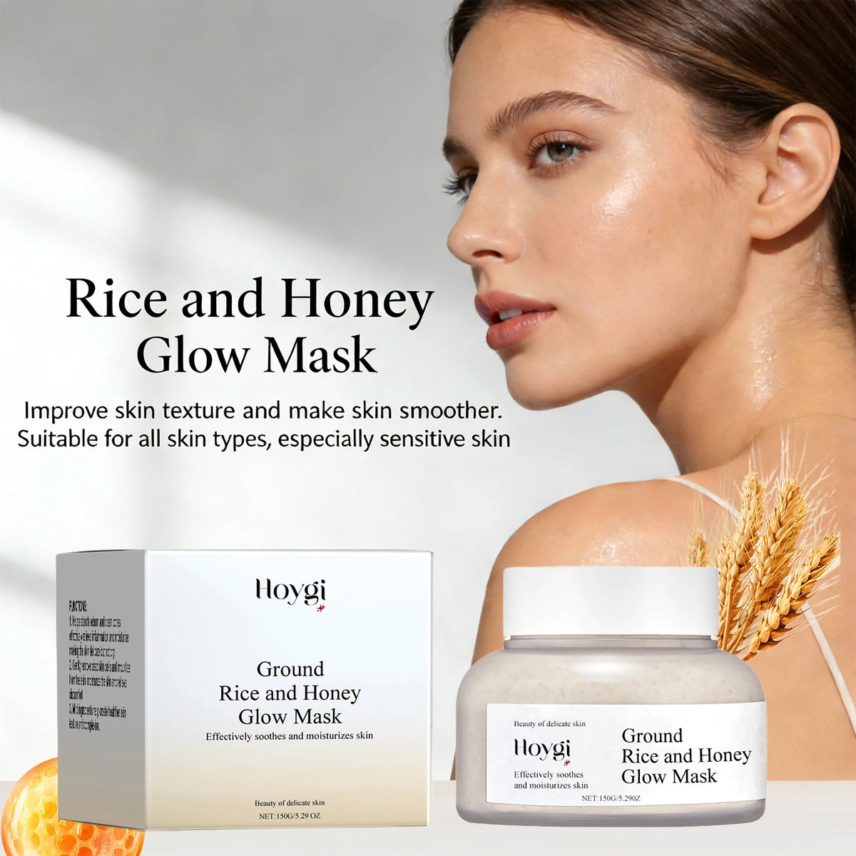 Hoygi Rice Honey Face Mask Pore Minimizing Oil Balancing Repairing Soothing Softening Skin Revitalizing Cleansing Mud Mask 150g