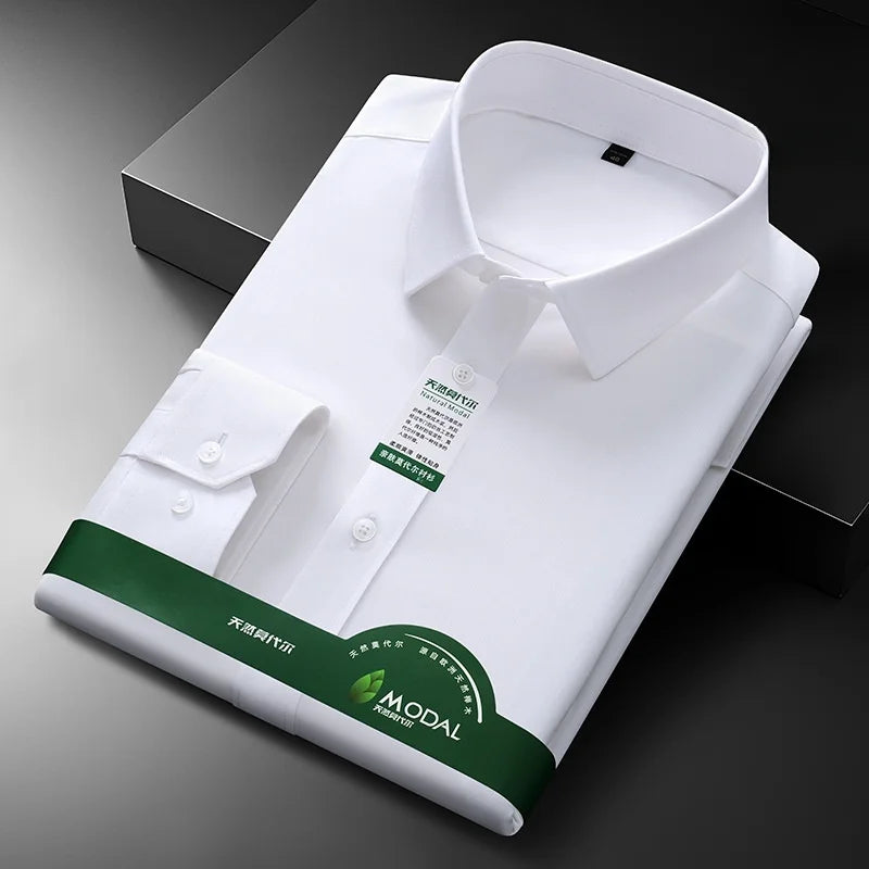 Quality Anti-Wrinkle Men Shirt Long Sleeves Dress Shirts For Men Slim Fit Camisa Social Business Blouse White Office Shirt S-5XL