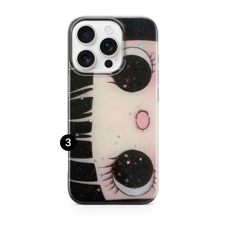 Cartoon Big Eyes Girl Phone Case For IPhone 17 12 Pro Max 13 14 Plus 15 11 16 Crystal Clear Dustproof Soft TPU Protective Cover