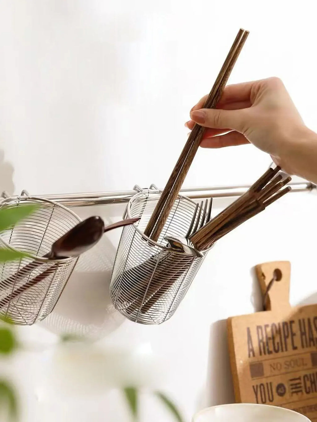 Kitchen Chopstick Holder Organizer Hanging Wall Stainless Steel Tableware Drainer Fork Spoon Chopsticks Dishwasher Basket