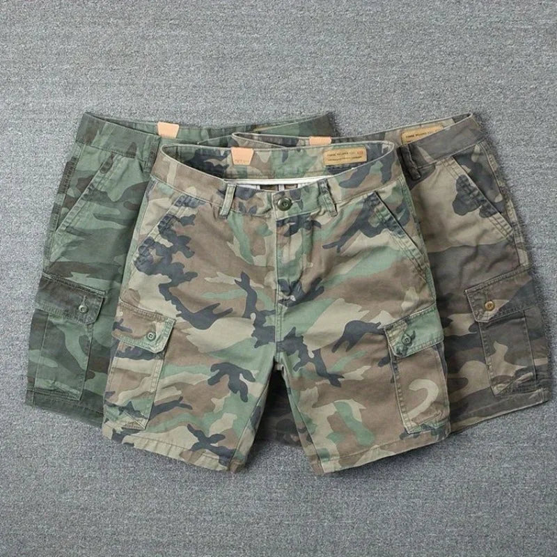 Camouflage Tooling Shorts Men's Pure Cotton Short Pants Trendy Brand Loose Straight Washed Trendy Men's Casual Cargo Short Pants