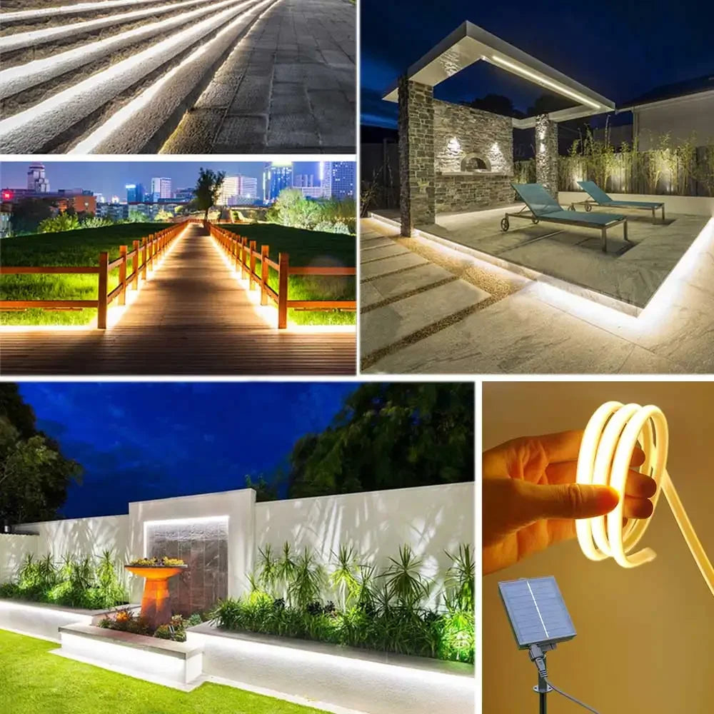 Solar Strip Ligh 24V COB Solar Neon Light Strips Waterproof IP65 Flexible Warm White High Density Linear Lighting COB LED Lights