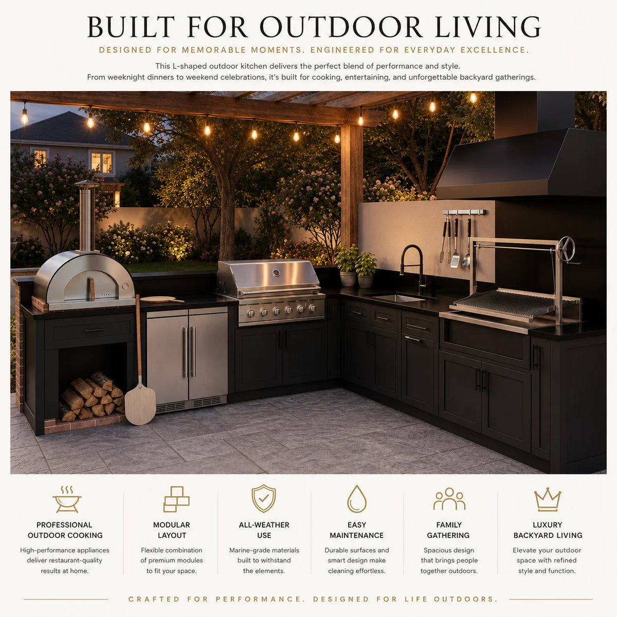 Custom 304 Stainless Steel Outdoor Kitchen Island Modular Patio Outdoor Cooking Grill Cabinet with Sink for Courtyard & Terrace