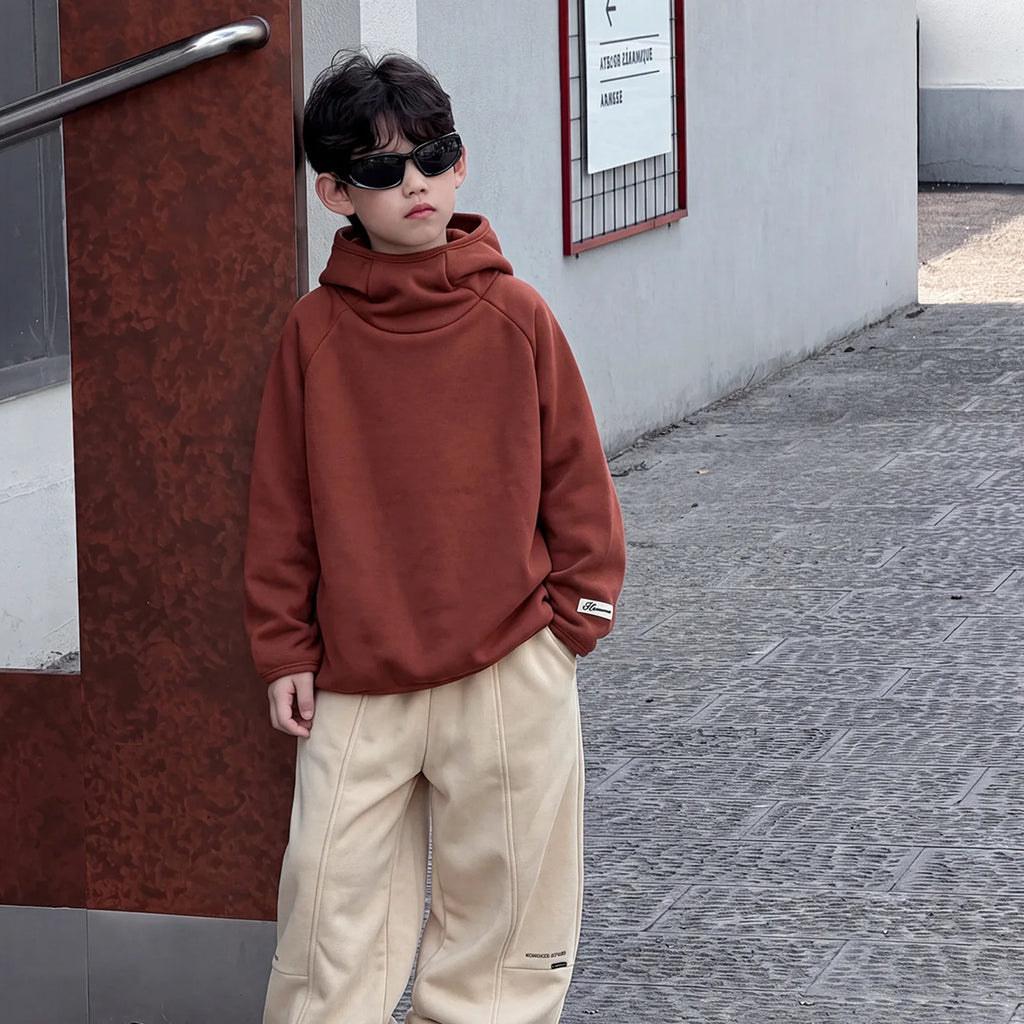 Children Clothing Kids Fashion Casual Warm Versatile Hoodie 2026 Autumn New Boys Korean Style Solid Color Simple Pullover