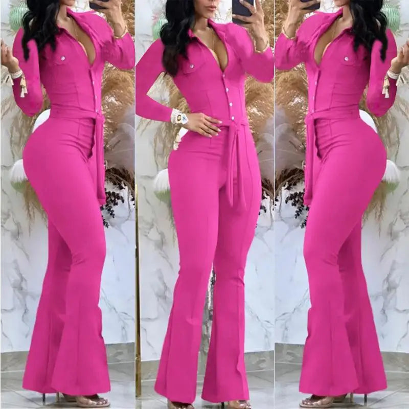 Trendy Women's Long Sved Jumpsuit Autumn Winter Fashion Set Sexy Style Four Seasons Universal Size for Women