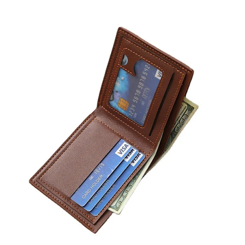Fashionable Men's Bifold Short Wallet - Soft Lychee Pattern PU Leather Purse with Multi-Card Slots for Casual Style Card holder
