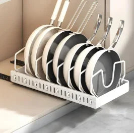 Kitchen Cabinet Pull Out Tray Organizer Adjustable Dish Rack Slide Rails Pots Pans Storage Holder