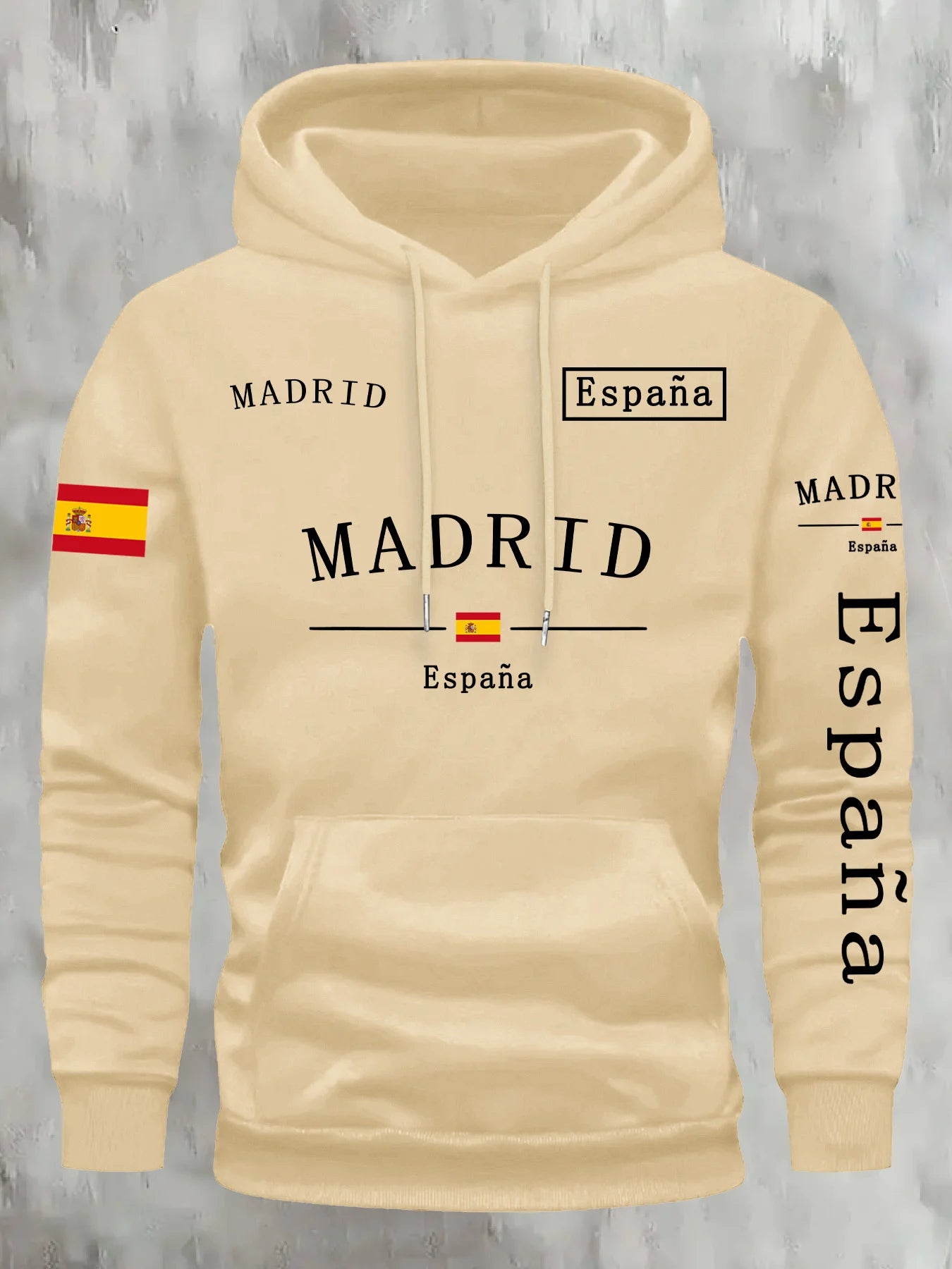 Spanish Flag Madrid Print Men Women Hooded Sweatshirt Autumn Winter Daily Outdoor Vacation Fitness Casual Loose Warm Sportswear
