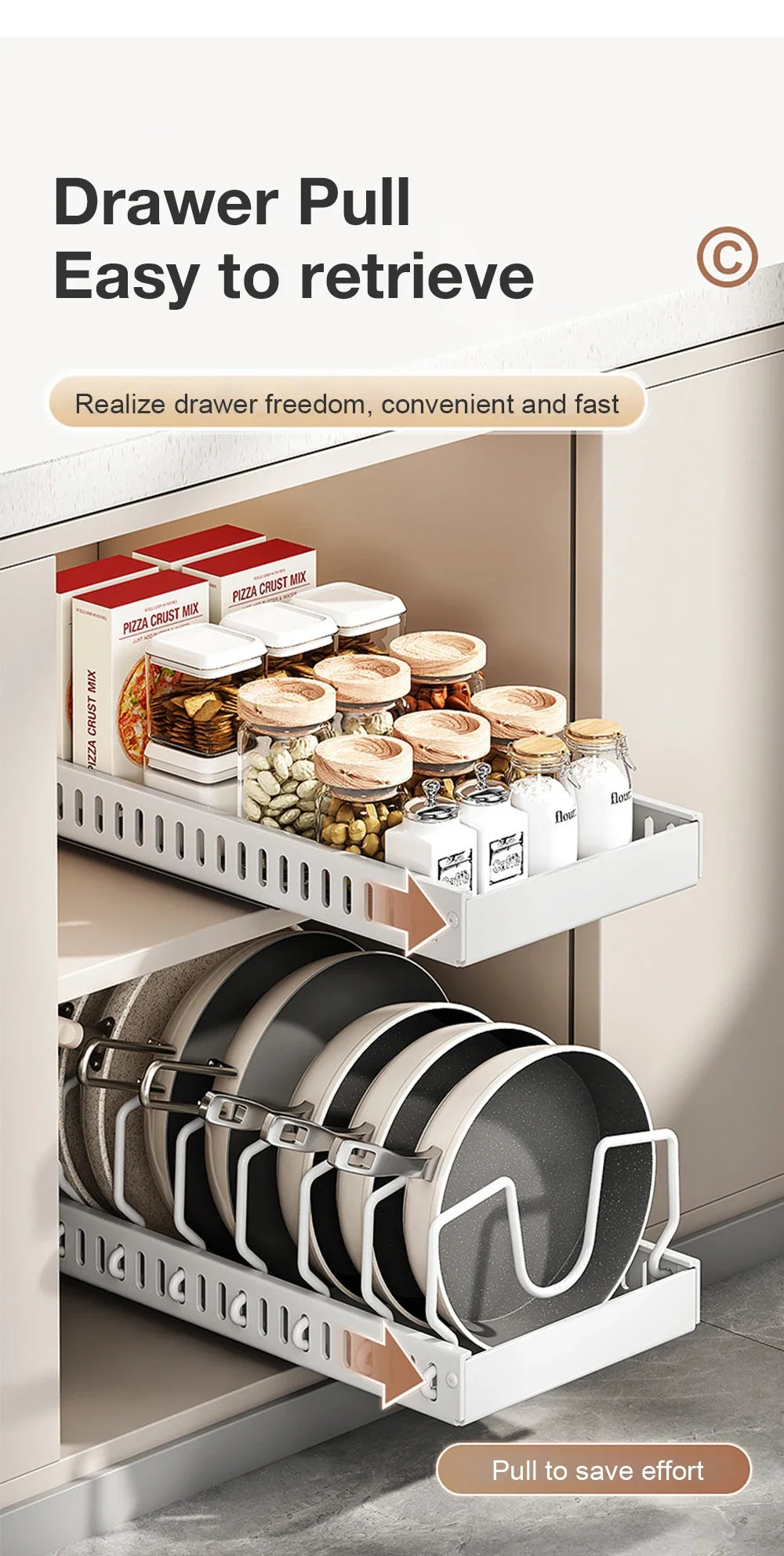 2026 Kitchen Multifunctional Organizer Pull Out for Pots/Pans Sliding Lid Holder Spice Rack & Dish Drying Racks Drawer Organizer