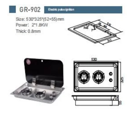RV Gas Stove Stainless Steel Two Burners Electric Pulse Ignition Gas Cooktop