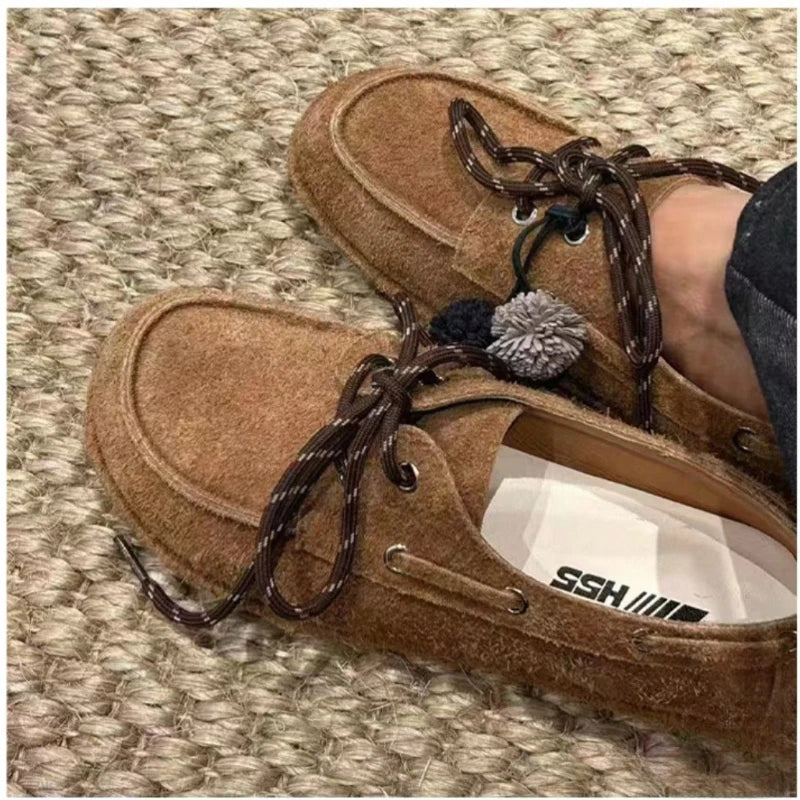 Women Flats Shoes Suede Lace Up Sport Running Women Shoes Autumn Designer Brand Walking Loafers Running Comfortable Work Shoes