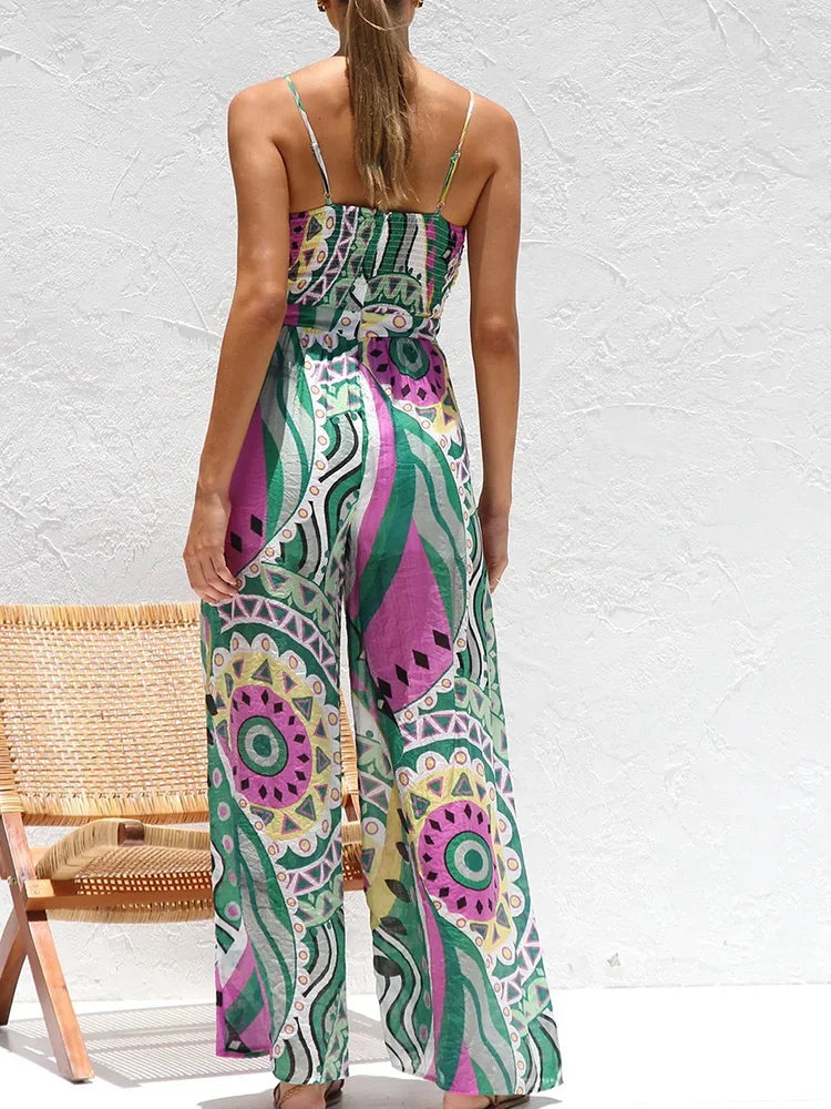 Wide Leg Pants Lace-Up Fashion Playsuits, Women Summer Holiday Sleeveless Chic Jumpsuits, 2025 Backless Simple Ladies Bodysuits