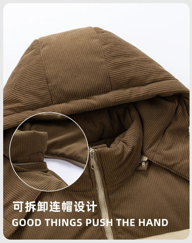 2025 Men Winter Thick Warm Parka Coat Male Color Blocking Detachable Hooded Collar Cotton Jacket Men's Cotton Coat