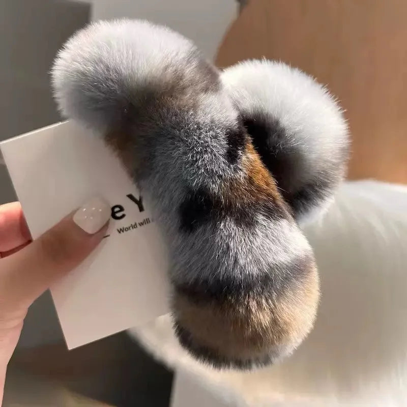 Oversized Plush Winter Clips For Thick Hair | Back-Of-The-Head Bun Styles | Soft And Warm Rabbit Fur Hair Accessories For Women