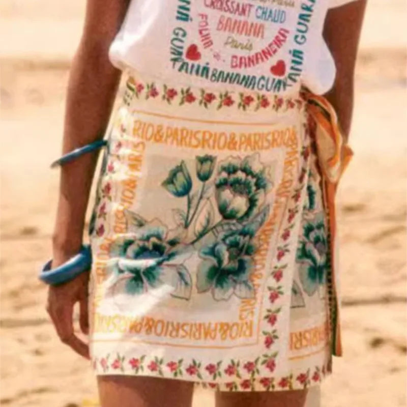 Summer New Fashion Women's Vintage Short Skirts Printed Retro Vacation Style Covering Casual Sexy Elegant Half Skirt Clothing
