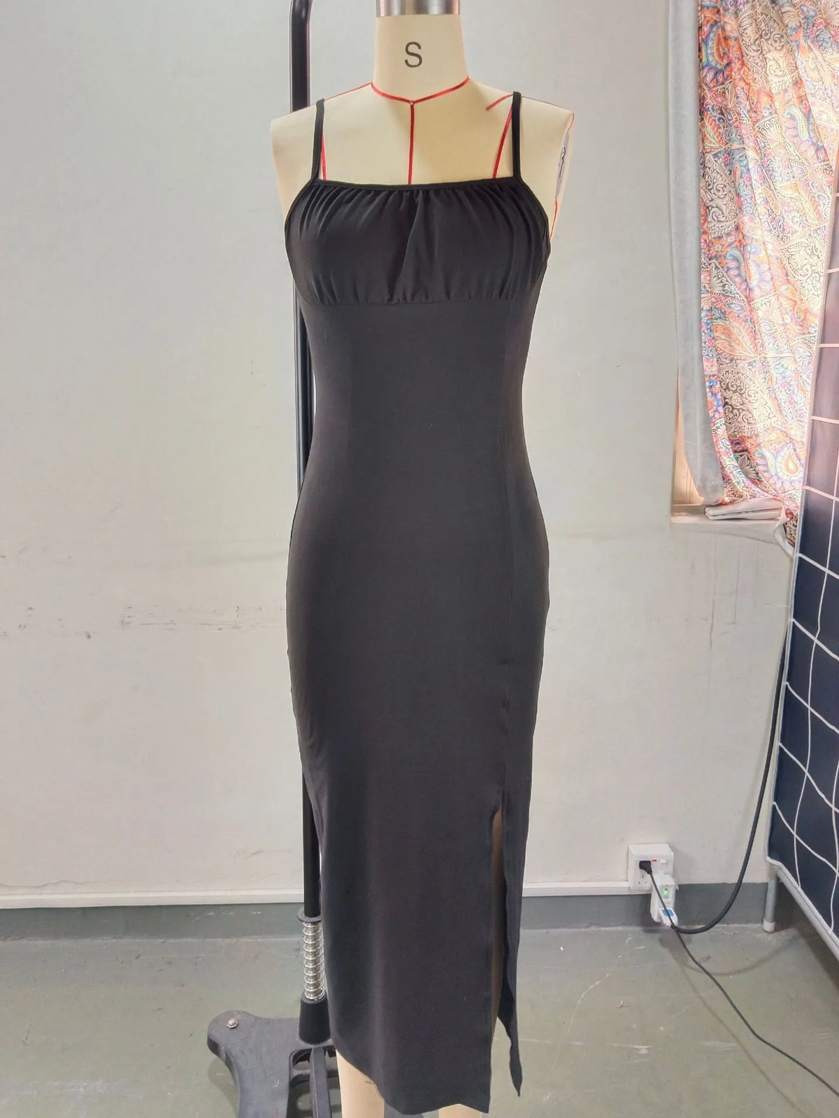 Elegant Women's Sleeveless Spaghetti Strap Long Leopard Print High Slit Backless Ruched Elastic Waist Party Dress for Women