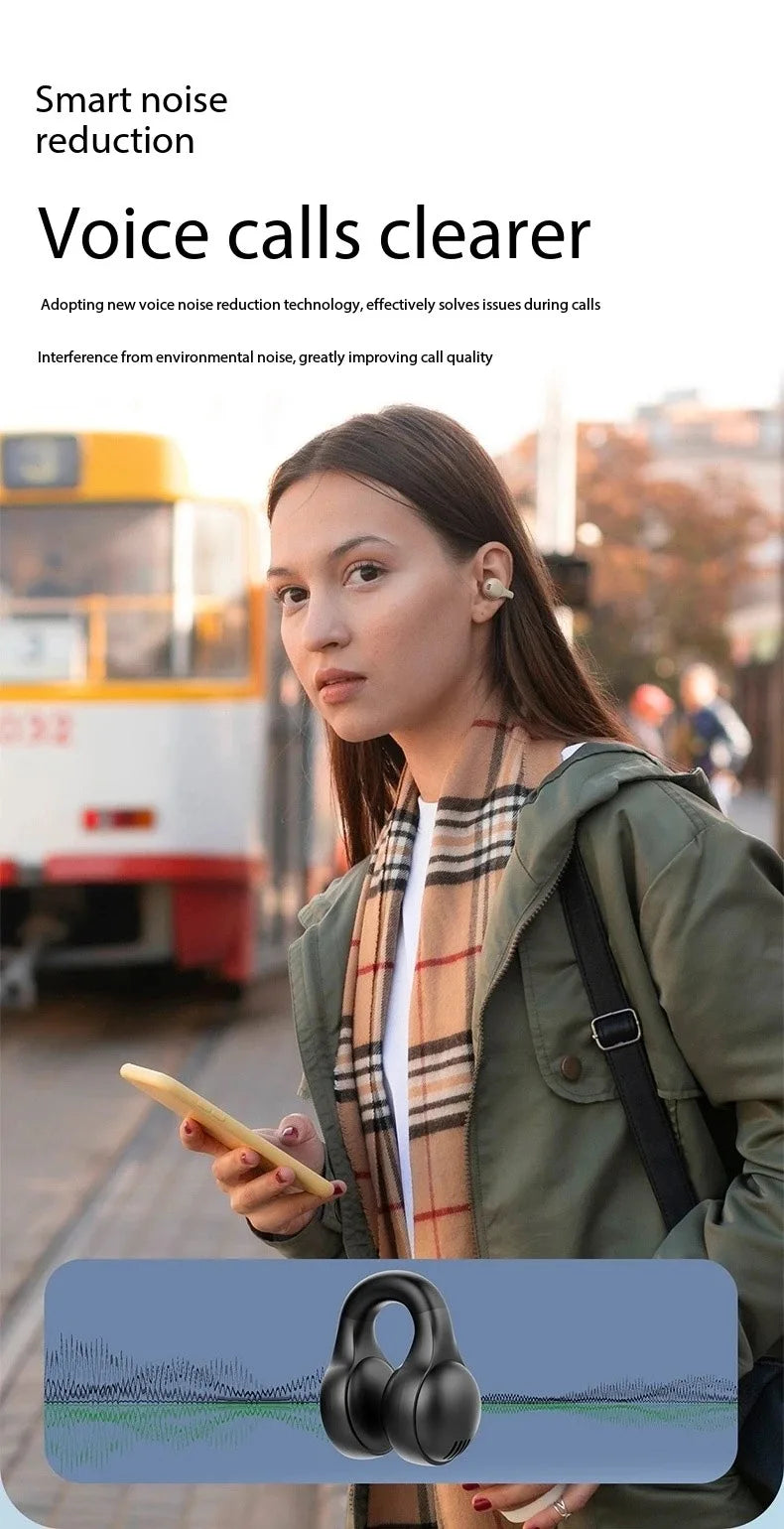 Digital Display Ows Ear Clip Wireless Bluetooth 5.4 Headphones with Noise Reduction for Sports Music New Mirror-Style Headphones