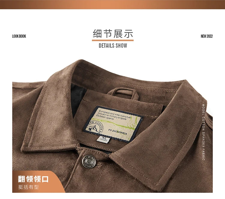 Spring and Autumn Men's Fashion Casual Slim-fit British Style Outdoor Sports Cargo Retro Suede Coat Youth All-match Cargo Jacket