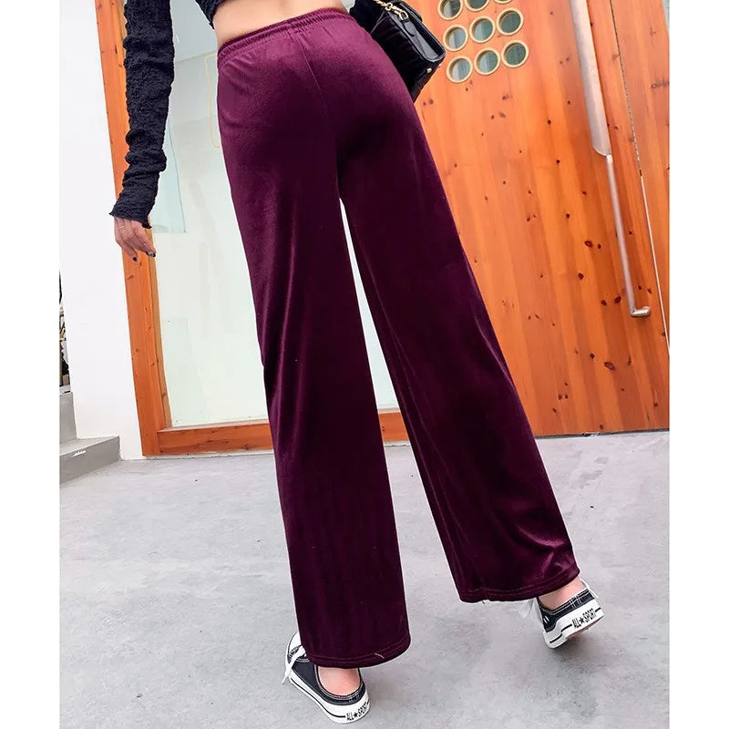 Casual Loose Fit Wide Leg Pants Japanese Korean Casual with Elegant Full Length Slight Stretch Elastic Waist Women Pants