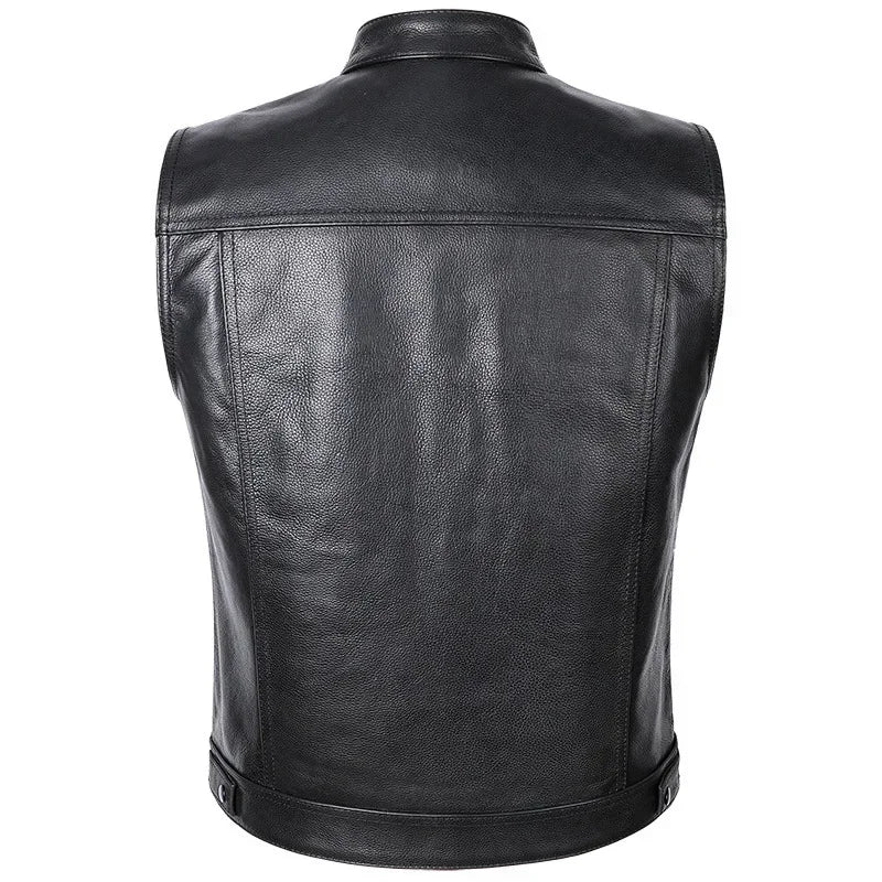 Biker Men's Faux Leather Waistcoat Men's Leather Vest Autumn Winter Motorcycle Zipper Button Motorcycle Casual Leather Vest