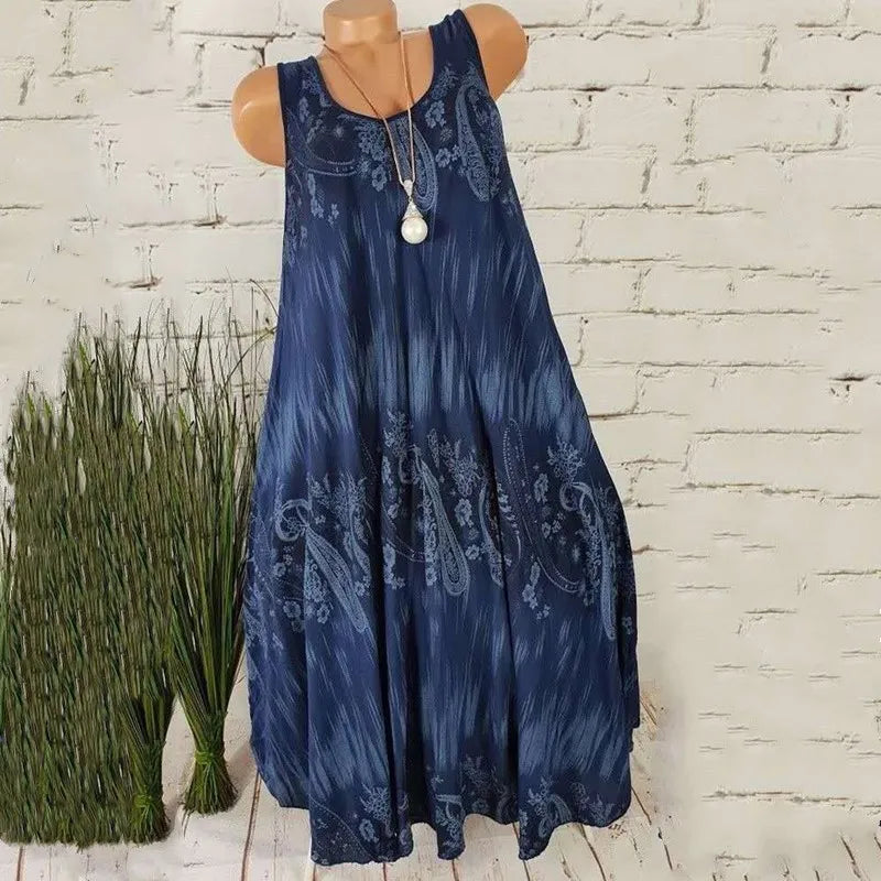 Women Dresses 2026 Summer fashion floral digital printed sleeveless mid calf dresses women's clothing vestidoes