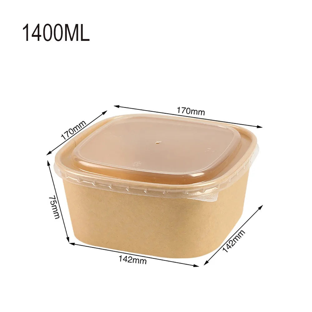 10pcs/set Disposable Lunch Box Kraft Paper Square Lunch Box Fast Food Packing Boxes Paper Bowls With Lid Household Bento Boxes