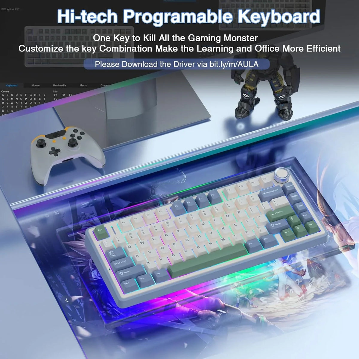 AULA F75 75% Wireless Mechanical Keyboard Hot Swappable Creamy Keyboard Pre-lubed Reaper Switches RGB Backlit Gaming Keyboards