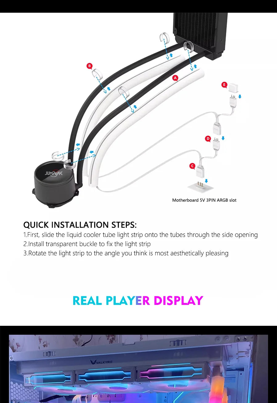 JUMPEAK Flexible 5V ARGB LED Neon Tube Light Strip Cover Sleeve For Gaming PC AIO 120 240 360 CPU Water Liquid Cooler Modding