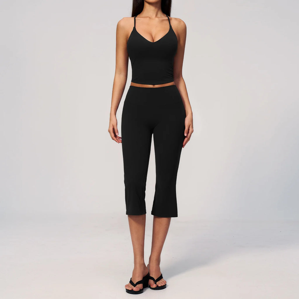 2PCS Yoga Suit Women's Tracksuits Gym Clothes Running Workout Outfits Sports Bra Middle Pants Athletic Wear Female Yoga Clothing