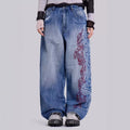 Women Dark Wash Denim Jeans Union Patch Back Pocket Vintage Loose Straight Pants Y2K Streetwear Trousers Daily Casual Outfits