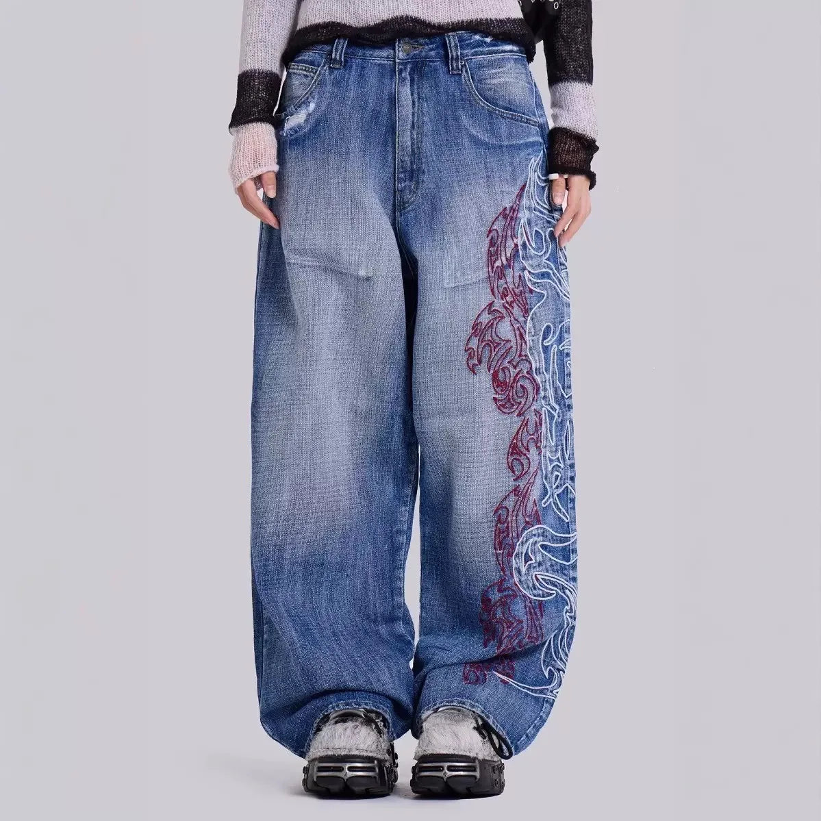 Women Dark Wash Denim Jeans Union Patch Back Pocket Vintage Loose Straight Pants Y2K Streetwear Trousers Daily Casual Outfits