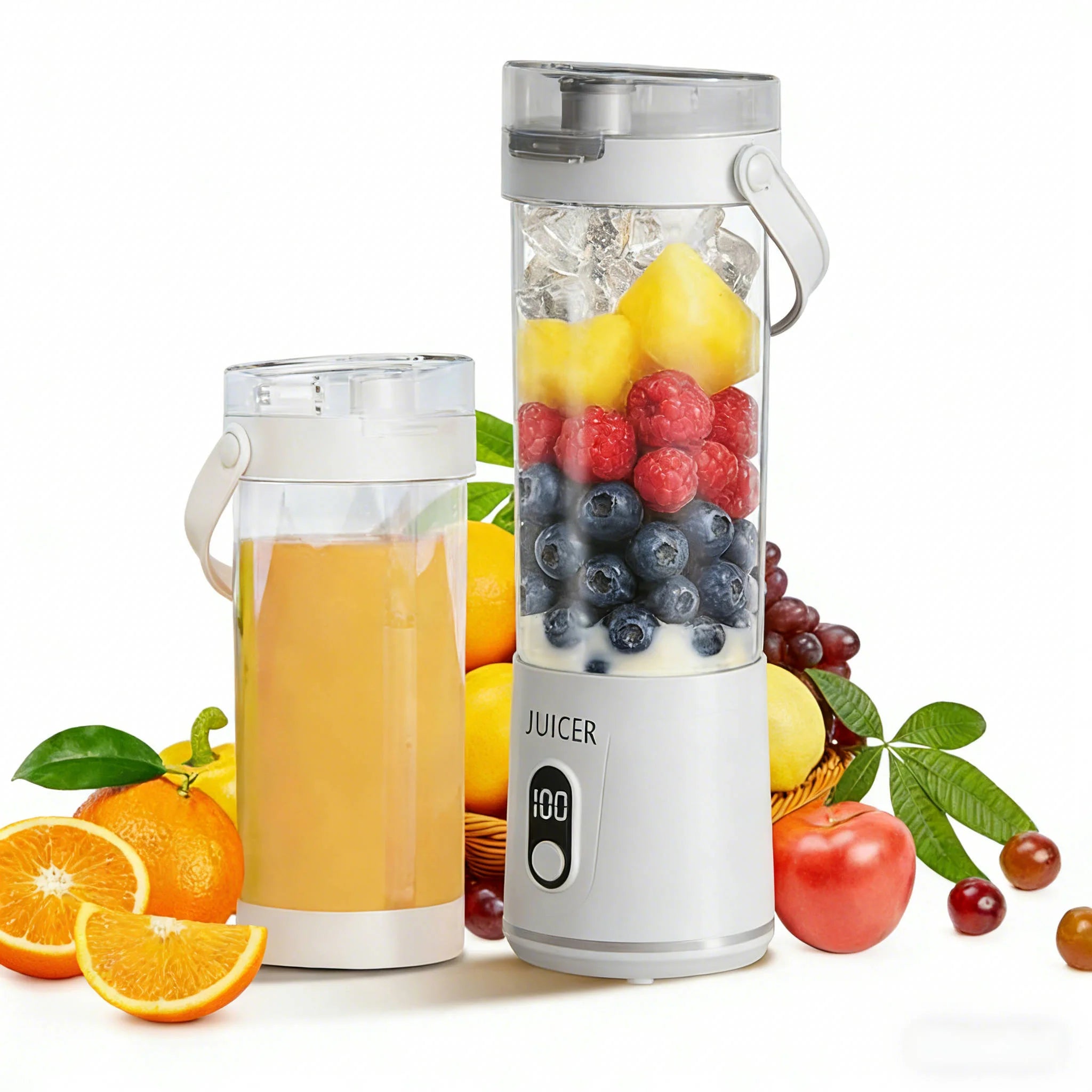 Portable Blender,2 IN 1 Electric Juicer Bottle for Fresh Juice,600ML BPA Free Traveling Juicer Cup and Lid with 12 Blades,Mini B