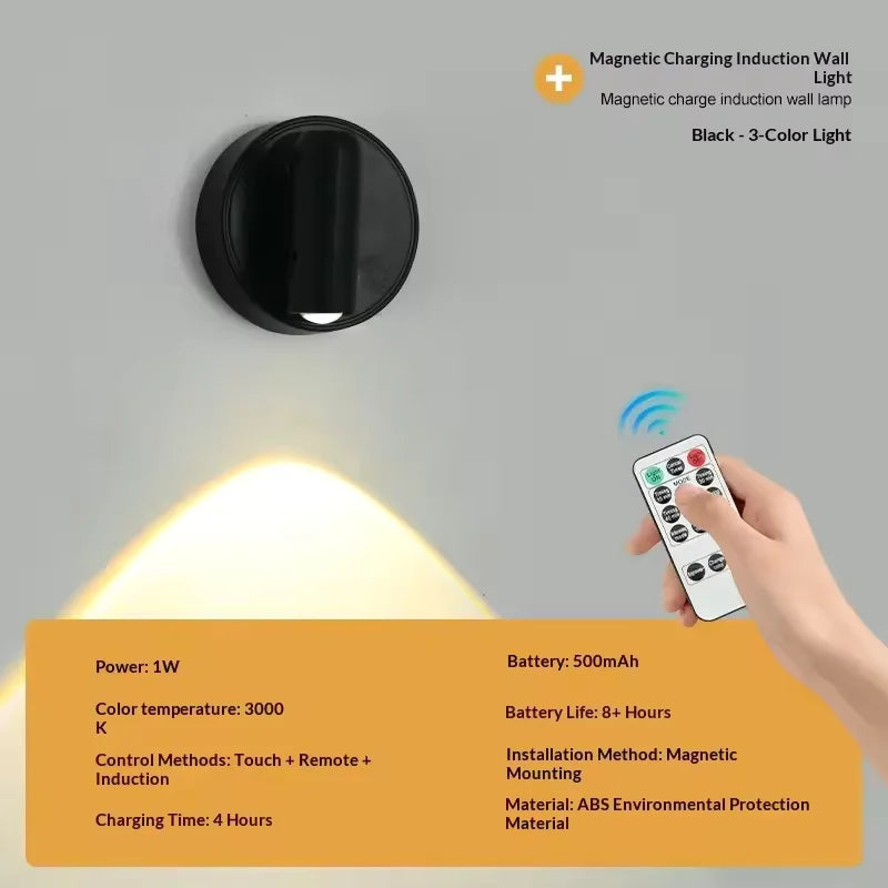 LED Light Magnetic Rechargeable Wall light Spotlight Wireless No Punch Reading Light With Touch Switch Dimmable Bedside Lamp