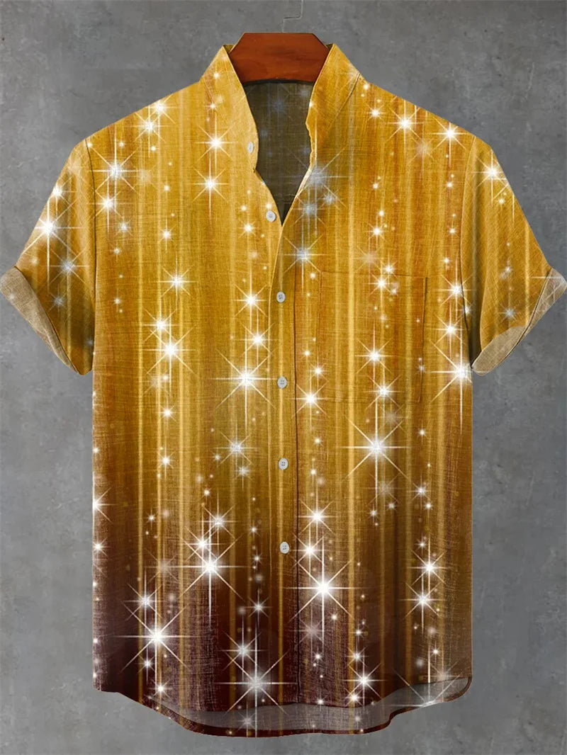 Men's Linen Shirt Vintage Short Sleeve Fashion World Tree Top Summer Casual Ethnic Costume Shirt Men's Street Shirt