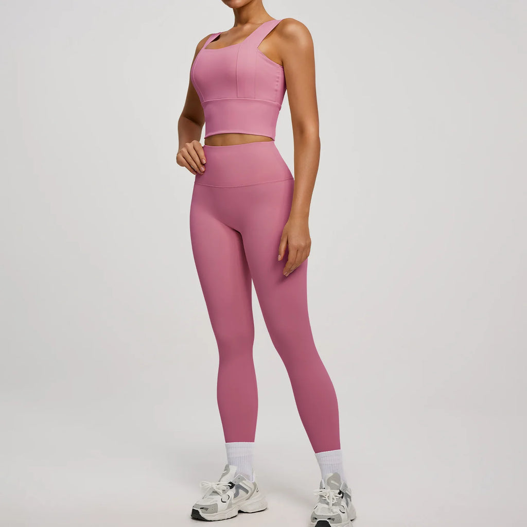 Solid Color Bra, Trousers, Yoga Suit, Tight and Thin, Nude Running Sports and Fitness Clothes