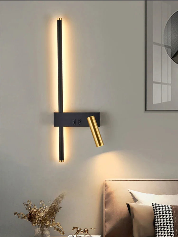 Reading and switching simple wall lamp bedroom bedside lamp Nordic 2023 master bedroom line background wall lamp