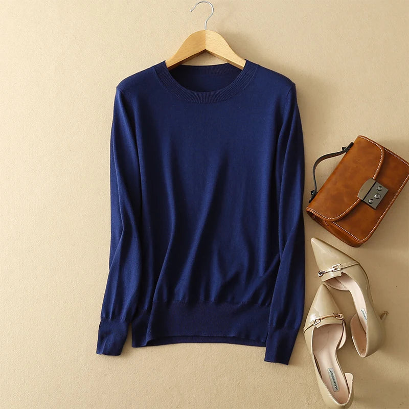 SuyaDream Woman Basic Sweaters Silk and Cashmere Blend O neck Pullovers Solid Sweaters 2024 Fall Winter Bottoming Shirts