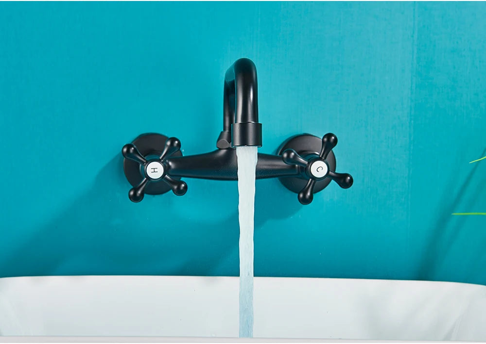 Antique Brass Basin Faucet Wall Mounted Bathroom Mixer Tap Hot Cold Sink Faucet 360 Rotation Spout Chrome Kitchen Mixer Taps