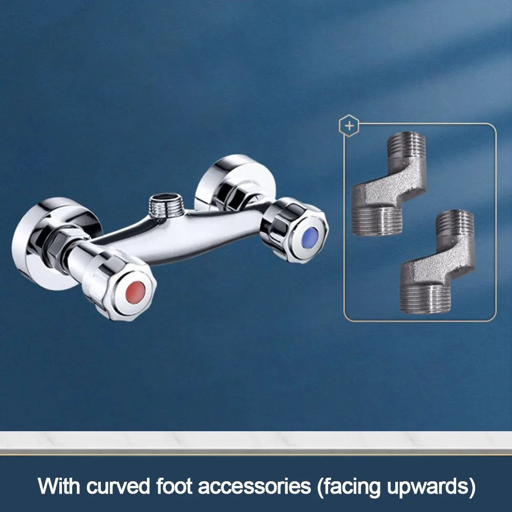 Modern Metal Out Water Inlet Valve Hot and Cold Double Control Double Shower Faucet Valve Wall Mounted Water Tap Mixing Valve