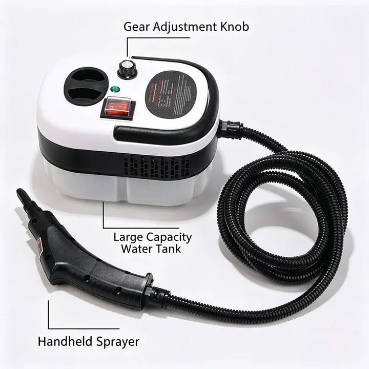 Home Steam Cleaning Machine 2500W Power 3BAR High Pressure 15s Quick Steam Generation 6‑Gear Steam Adjustment 1200CC Transparent Water Tank for Kitchen Bathroom Glass Tile Car Interior Complete Accessory Kit